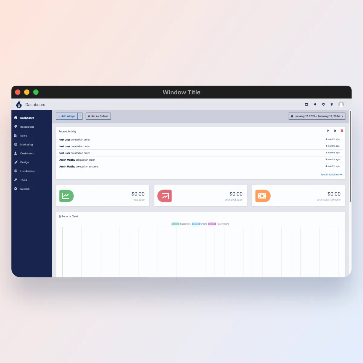 online food ordering system for restaurant chain - backend dashboard