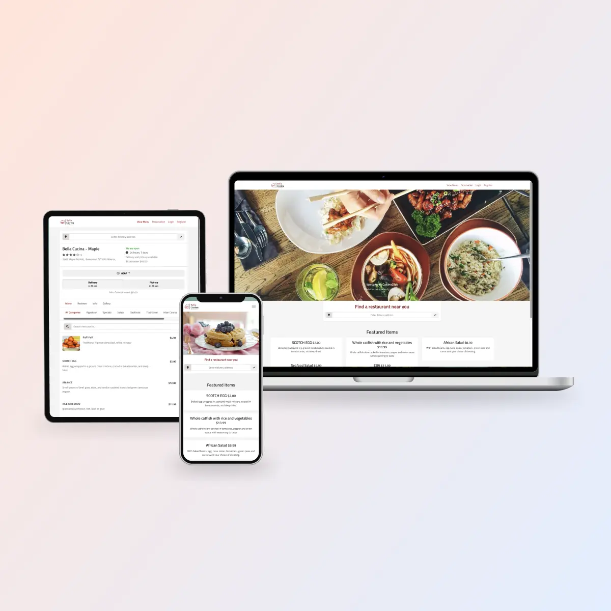 online food ordering system for restaurant chain - Front end